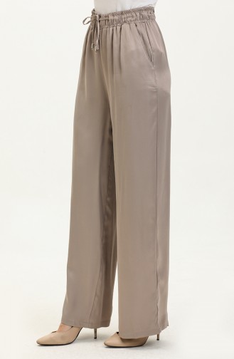 Powder Satin Elastic Waist Palazzo Trousers 0021-03 Mink 0021-03