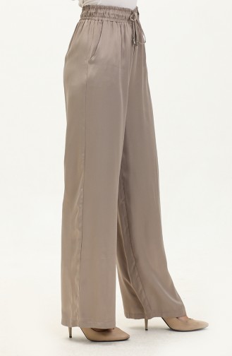 Powder Satin Elastic Waist Palazzo Trousers 0021-03 Mink 0021-03