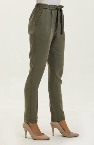 Pantalon Carotte Taille Haute Kaki Pour Femme 11100-01 Kaki 11100-01