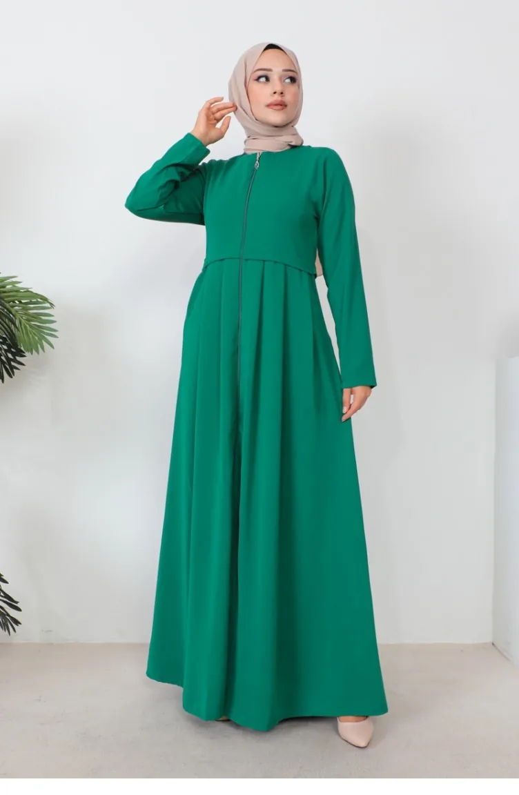 Pleated Aerobin Abaya Emerald Green 0028SGS.ZMR