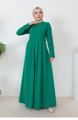 Pleated Aerobin Abaya Emerald Green 0028SGS.ZMR