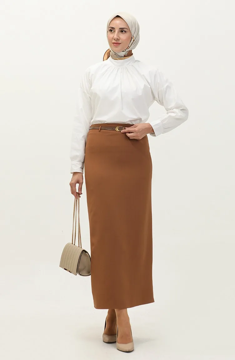 Jupe Crayon A Ceinture 2247-02 Café Au Lait 2247-02