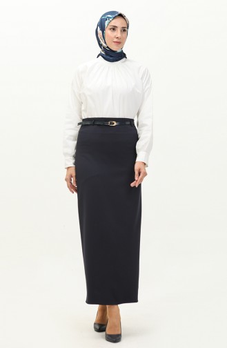 Belted Pencil Skirt 2247-03 Navy Blue 2247-03