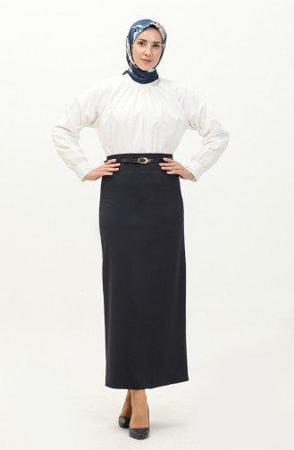 Belted Pencil Skirt 2247-03 Navy Blue 2247-03