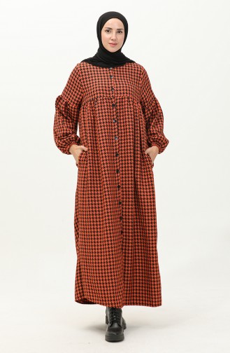 Abaya Met Pied-de-poule-patroon 23K8813-03 Yavruağzı 23K8813-03