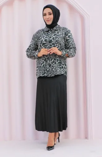Chemise Viscose à Motifs Grande Taille 1113-03 Khaki 1113-03