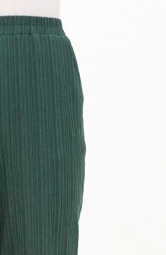 Bürümcük Kumaş Beli Lastikli Pantolon 0010-01 Zümrüt Yeşili