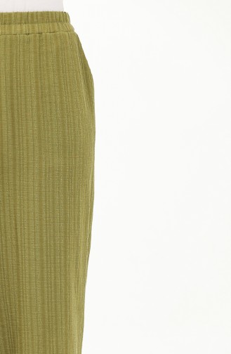 Bürümcük Kumaş Beli Lastikli Pantolon 0010-02 Yağ Yeşili