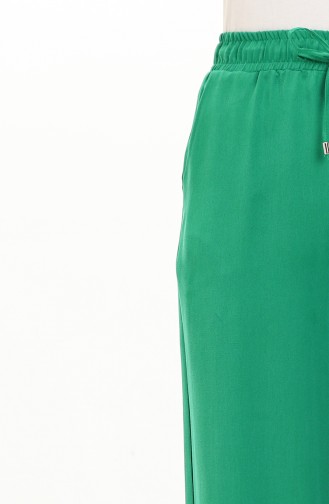 Women`s Green Elastic Waist Palazzo Pants 0020-02 Green 0020-02