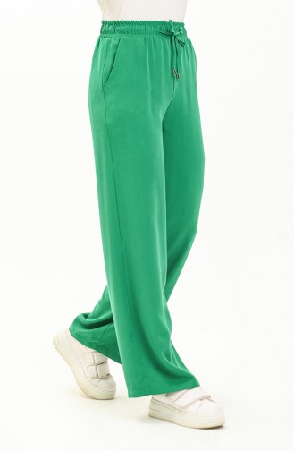 Women`s Green Elastic Waist Palazzo Pants 0020-02 Green 0020-02