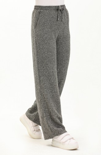 Pantalon Palazzo Taille Elastique En Tweed Pour Femme 0020-03 Gris Fondu 0020-03