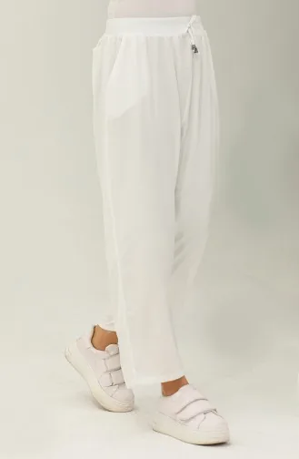 Cepli Bol Paça Pantolon 6104-09 Beyaz