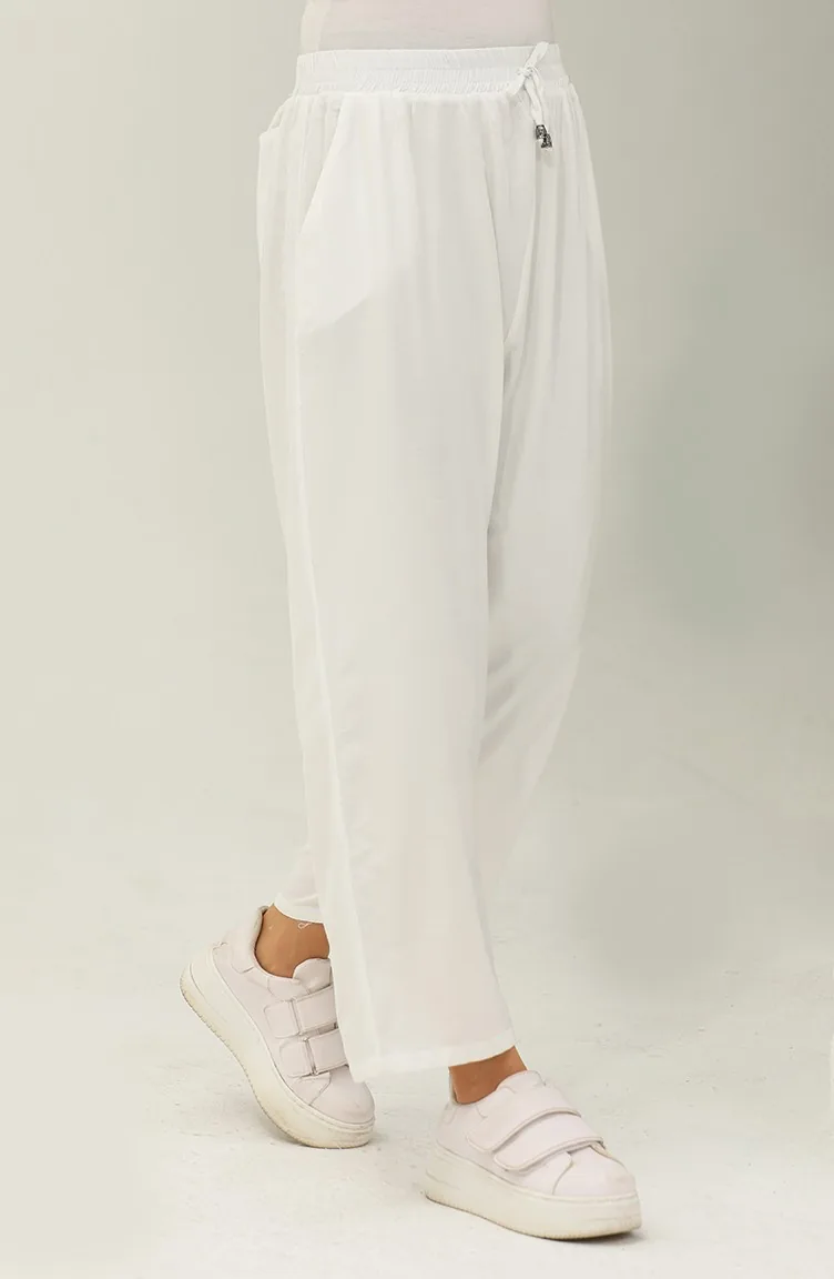 Cepli Bol Paça Pantolon 6104-09 Beyaz