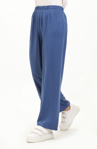 wide Leg Elastic Waist Trousers 1143-06 Indigo 1143-06