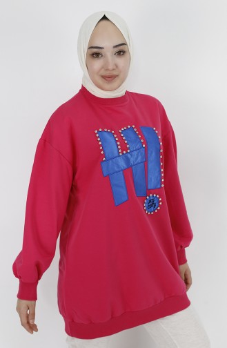 Sweatshirt Aus 2-fädigem Stoff Mit Stein- Und Textdetails 71102-05 Fuchsia 71102-05