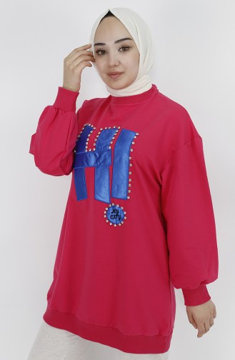 Sweatshirt Aus 2-fädigem Stoff Mit Stein- Und Textdetails 71102-05 Fuchsia 71102-05