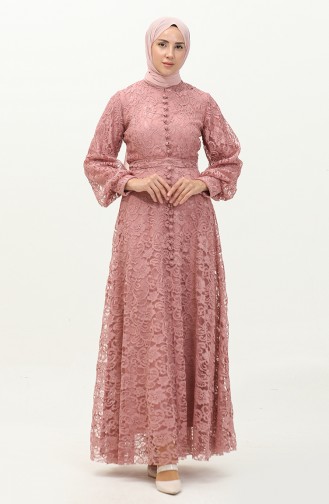 Lace Detailed Evening Dress 5477A-01 Dusty Rose 5477A-01
