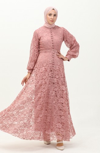 Lace Detailed Evening Dress 5477A-01 Dusty Rose 5477A-01