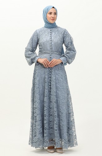 فستان سهرة بتصميم دانتيل 5477A-02 أزرق 5477A-02