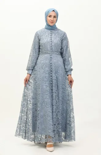 Abendkleid mit Spitzeneinsatz 5477A-02 Blau 5477A-02