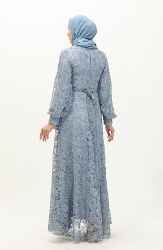 Lace Detailed Evening Dress 5477A-02 Blue 5477A-02
