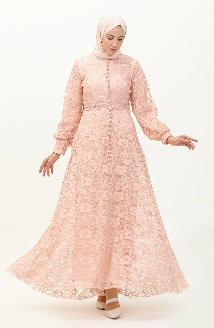 Abendkleid mit Spitzeneinsatz 5477A-03 Lachs 5477A-03