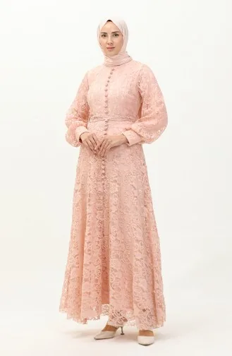 Abendkleid mit Spitzeneinsatz 5477A-03 Lachs 5477A-03