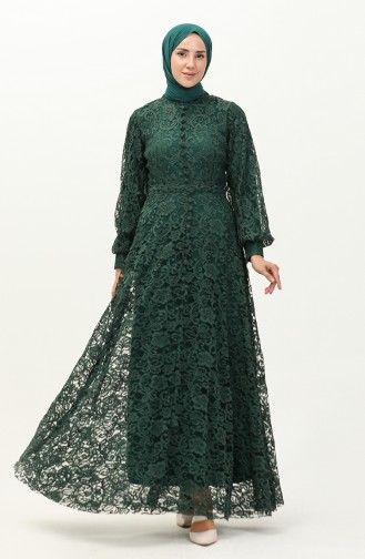 Lace Detailed Evening Dress 5477a-05 Emerald Green 5477A-05