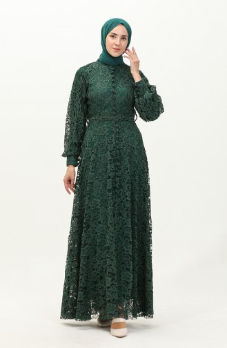 Lace Detailed Evening Dress 5477a-05 Emerald Green 5477A-05