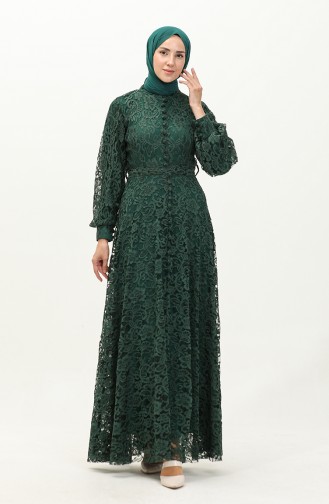 Robe De Soirée Détail Dentelle 5477A-05 Vert Emeraude 5477A-05