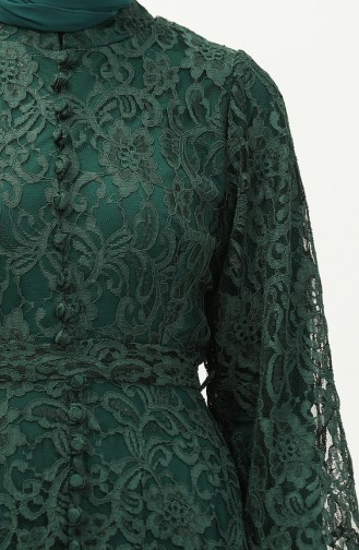 Lace Detailed Evening Dress 5477a-05 Emerald Green 5477A-05