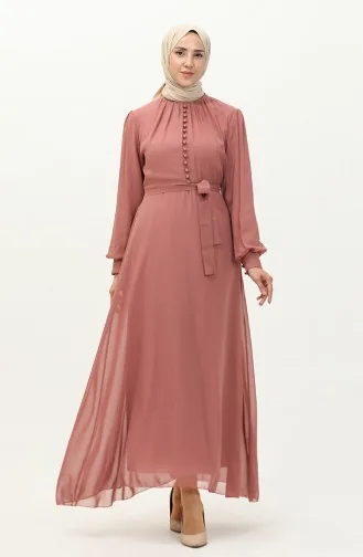 Chiffon-Abendkleid mit Knopfleiste und Gürtel 5695A-01 Rose  5695A-01