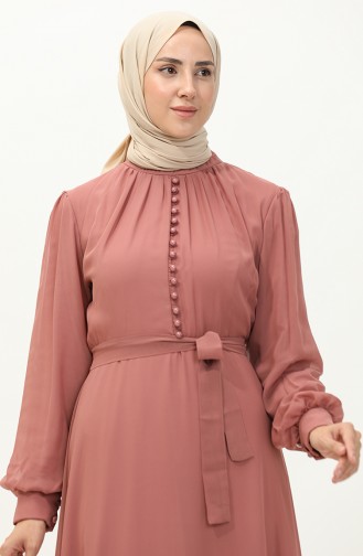 Knoop-gedetailleerde Chiffon Avondjurk Met Riem 5695A-01 Dusty Rose 5695A-01