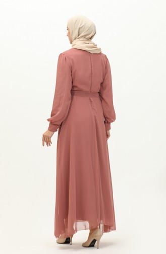 Knoop-gedetailleerde Chiffon Avondjurk Met Riem 5695A-01 Dusty Rose 5695A-01