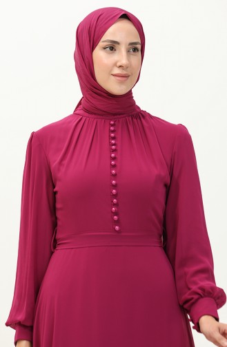 Knoop-gedetailleerde Chiffon Avondjurk Met Riem 5695A-03 Fuchsia 5695A-03