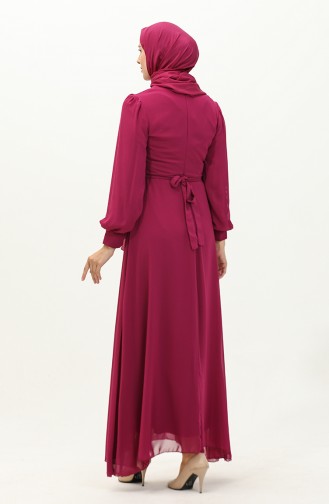 فستان سهرة شيفون بتصميم أزرار 5695A-03 فوشي 5695A-03