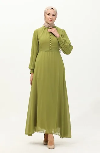 Chiffon-Abendkleid mit Knopfleiste und Gürtel 5695A-04 Ölgrün 5695A-04