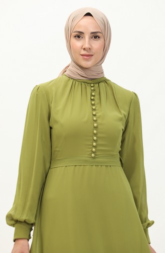 Knoop-gedetailleerde Chiffon Avondjurk Met Riem 5695A-04 Oliegroen 5695A-04