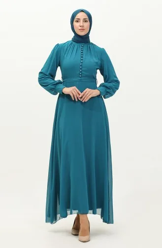 Chiffon-Abendkleid mit Knopfleiste und Gürtel 5695A-06 Petrol 5695A-06