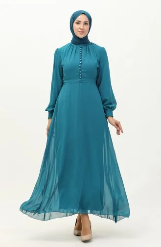 Chiffon-Abendkleid mit Knopfleiste und Gürtel 5695A-06 Petrol 5695A-06