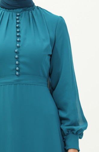 فستان سهرة شيفون بتصميم أزرار 5695A-06  بترولي 5695A-06