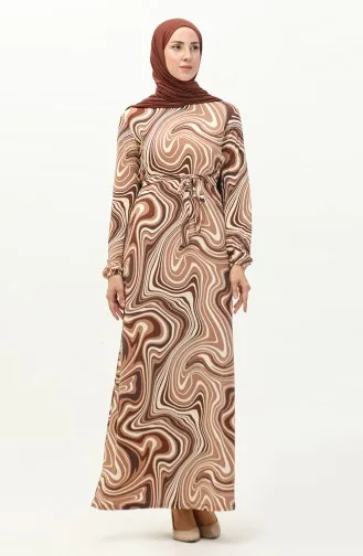 Gemustertes langes Hijab-Kleid 8648-01 Braun 8648-01