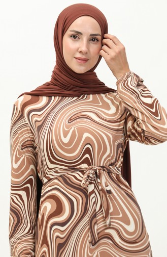 Lange Hijab-jurk Met Patroon 8648-01 Bruin 8648-01