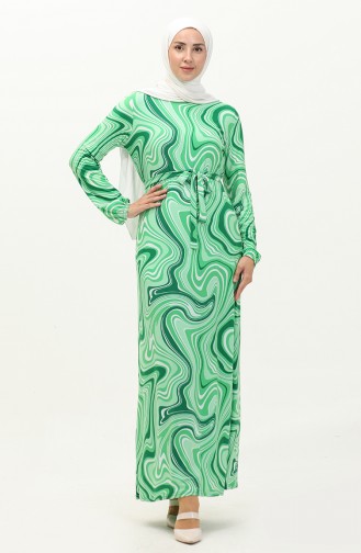 Lange Hijab-jurk Met Patroon 8648-02 Groen 8648-02