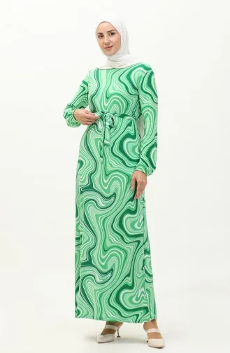 Gemustertes langes Hijab-Kleid 8648-02 Grün 8648-02