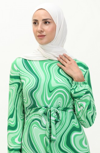 Patterned Hijab Long Dress 8648-02 Green 8648-02