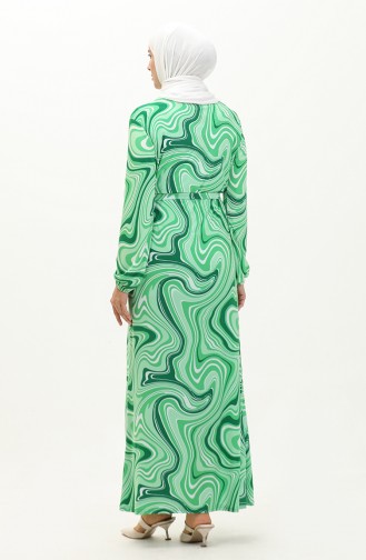 Patterned Hijab Long Dress 8648-02 Green 8648-02