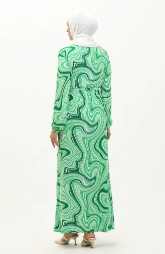 Gemustertes langes Hijab-Kleid 8648-02 Grün 8648-02
