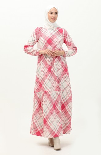 Plaid Patterned Dress 23K8827-03 Fuchsia 23K8827-03