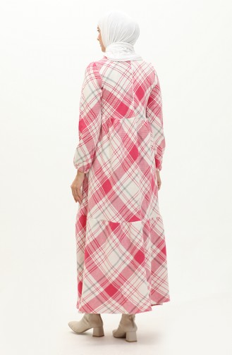 Plaid Patterned Dress 23K8827-03 Fuchsia 23K8827-03